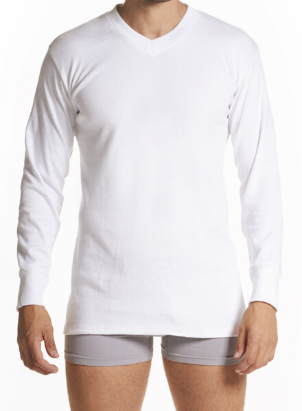 Camiseta escote v manga larga Blanco