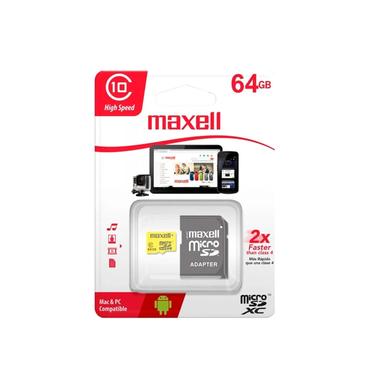 Tarjeta de memoria flash SD Maxell de 64 Gb con adaptador 