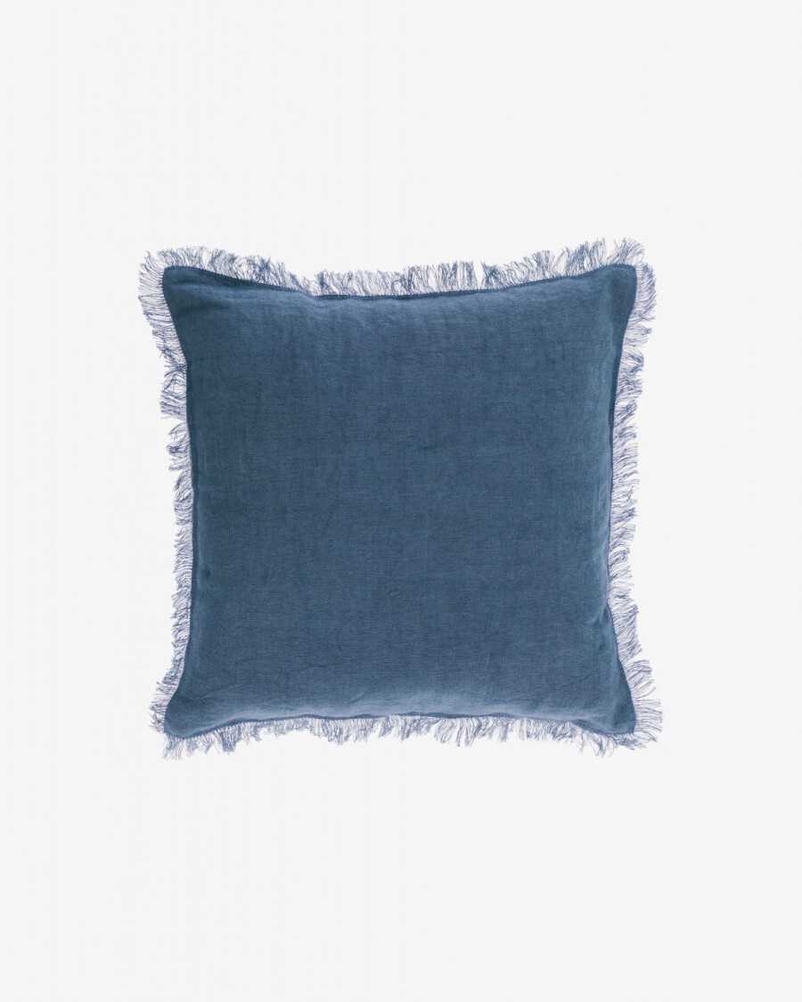 Almohadón Almira algodón y lino flecos azul 45 x 45 cm Almohadón Almira algodón y lino flecos azul 45 x 45 cm