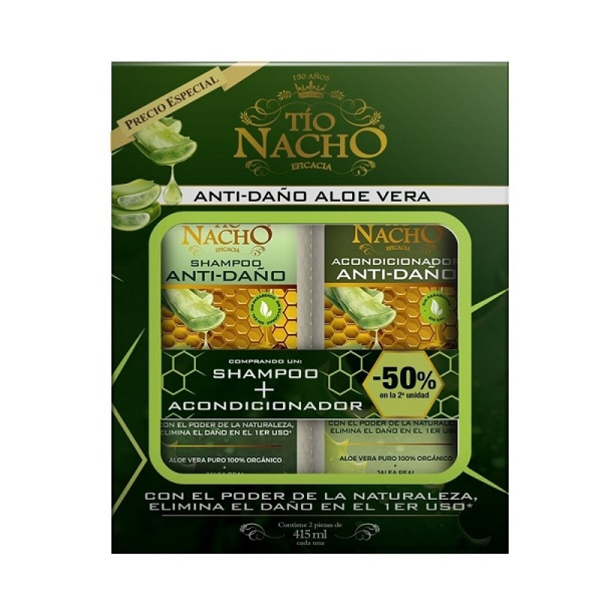 Shampoo Tio Nacho Aloe Vera 415 Ml. + Acondicionador 415 Ml. 