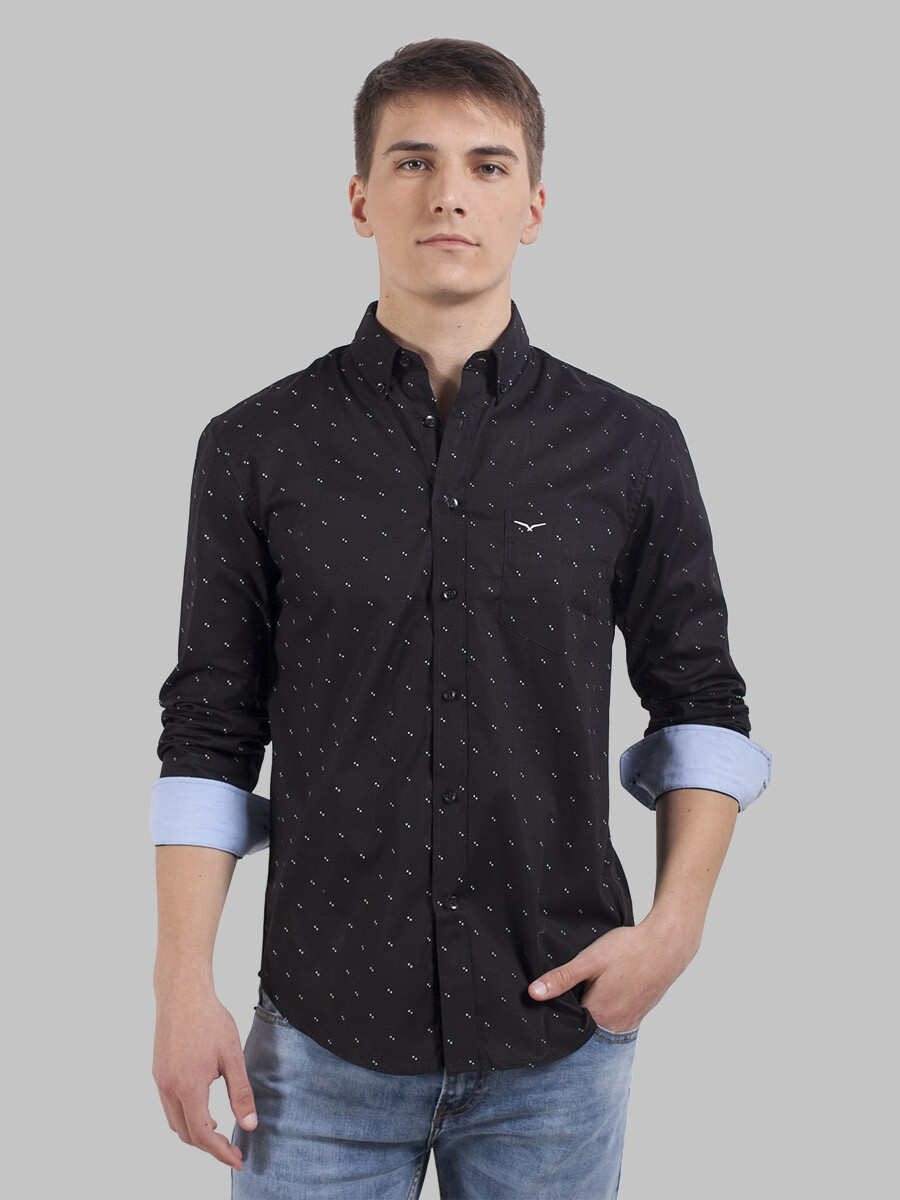 Camisa Pail Slim Design - Negro con Blanco 
