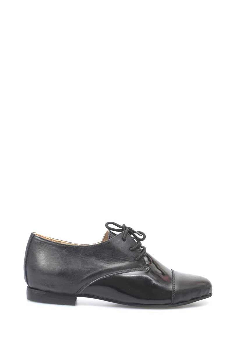 Zapato Bajo Combinado Acordonado Cuero - Negro Charol 