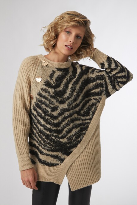 Sweater jacquard animal beige melange