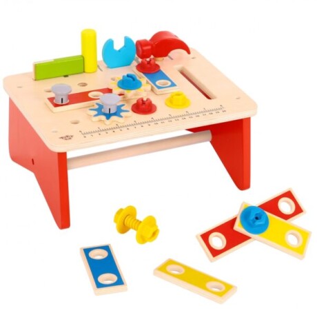 Banco de herramientas en madera Tooky Toy con accesorios 001