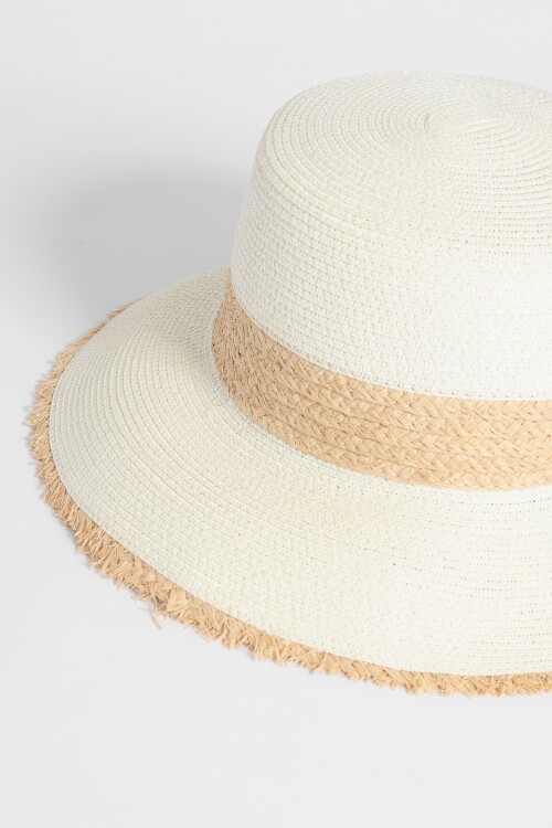 Sombrero con detalle rafia blanco