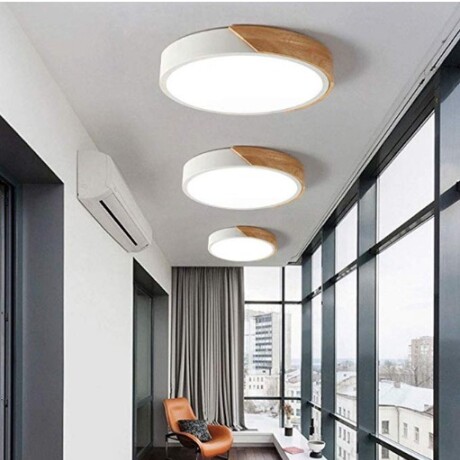 Plafón led de diseño circular en madera y aluminio blanco mate 20w Luz neutra