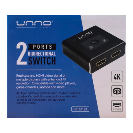 Unno - Switch HDMI Bidireccional HB1201BK - 2 Entradas / Salidas - 1 Entrada / Salida. 4K X 2K (3840 001