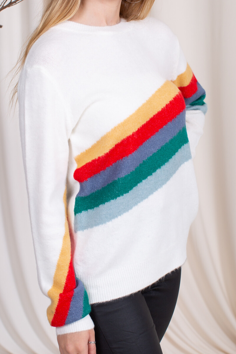 Sweater con franja de colores - Blanco 