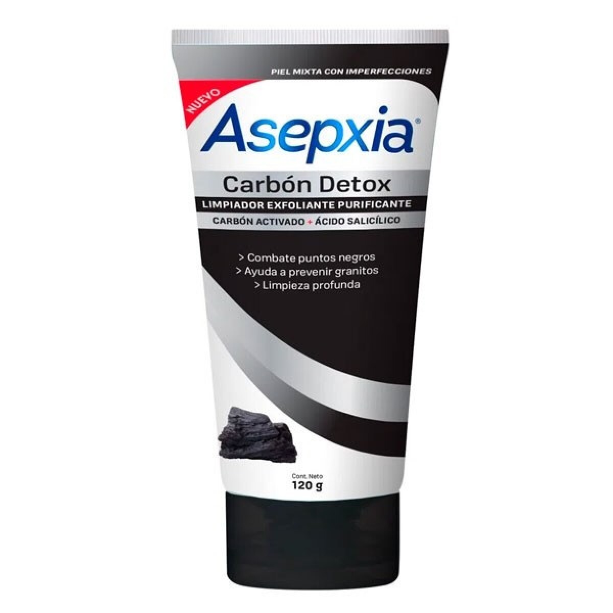 Gel Asepxia Carbón Detox Limpiador Exfoliante Purificante 120 Grs. 