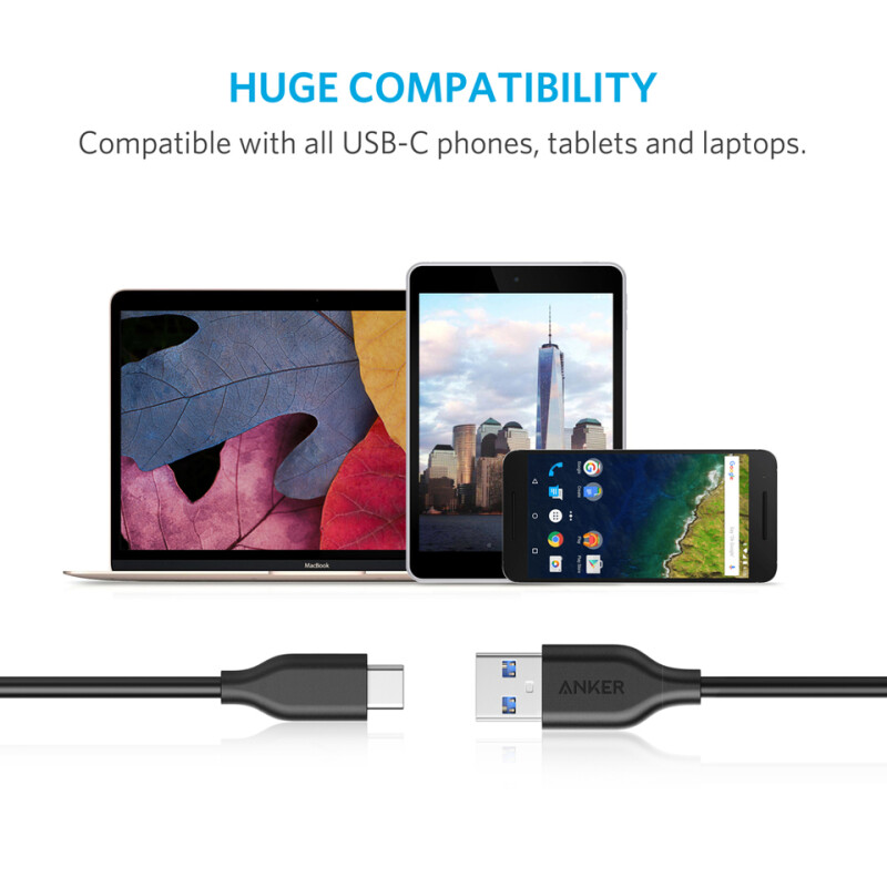 Cable PowerLine USB-C to USB 3ft Black Cable PowerLine USB-C to USB 3ft Black