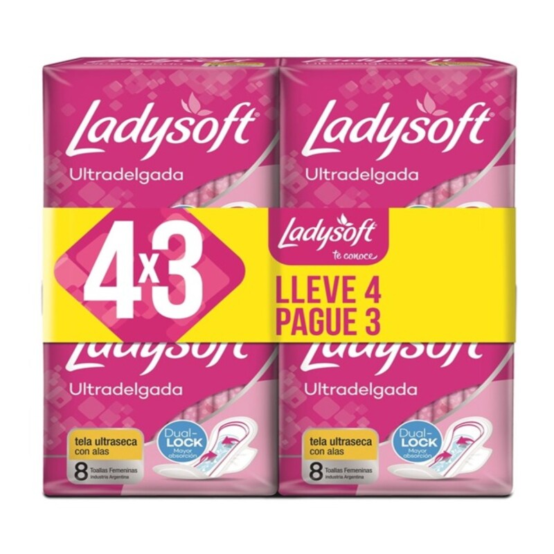 Toalla Femenina Ladysoft Ultradelgada Tela Seca Pack Ahorro X32