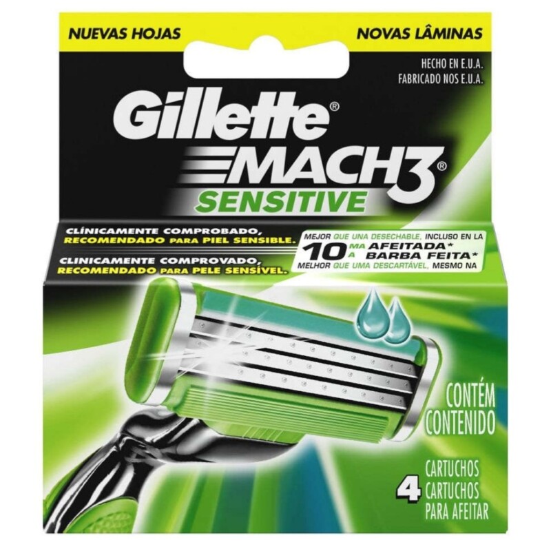Cartuchos para Afeitar Gillette Mach 3 Sensitive Repuesto X4