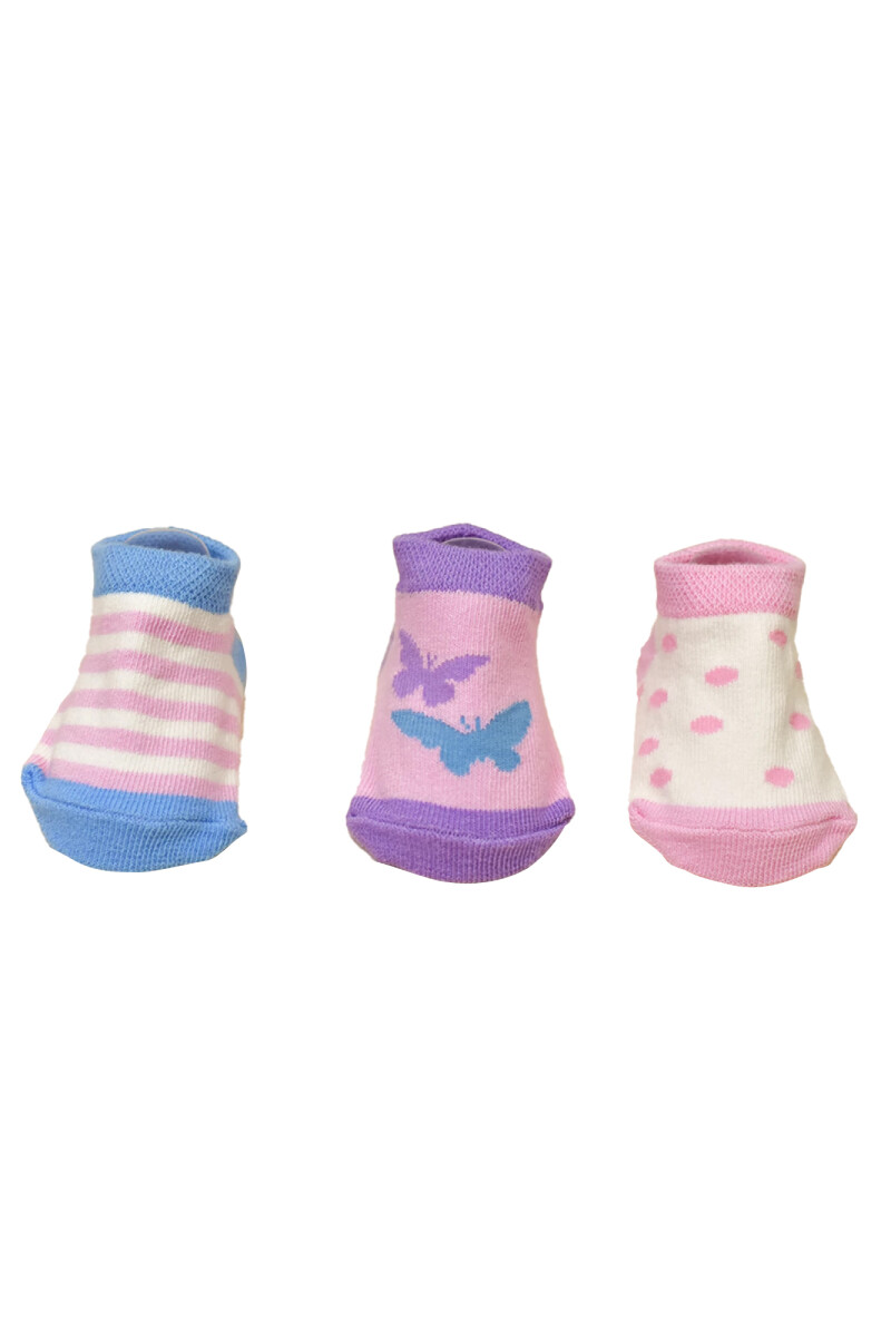 Pack x3 medias para bebé con antideslizante - Celeste y rosa 