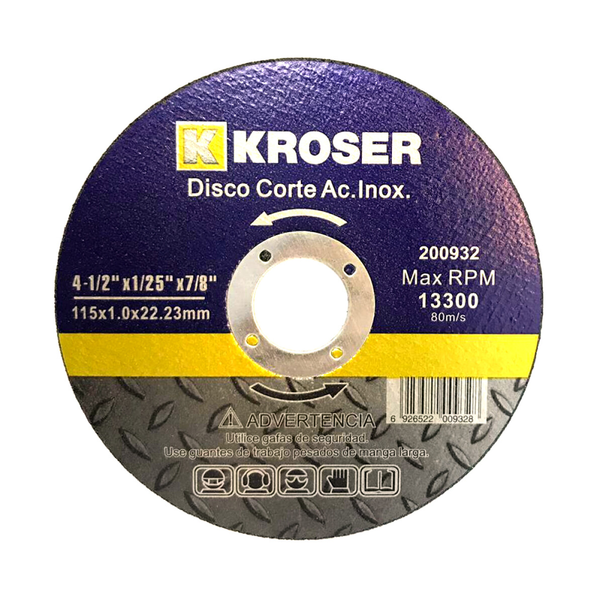 DISCO CORTE ACERO INOX 4 1/2 115 X 1.0 X 22.2 KROSER 