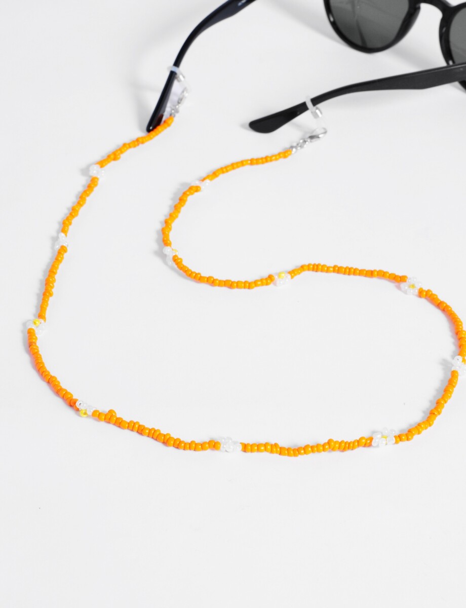 Sujetador de lentes mostacillas con flor - naranja 