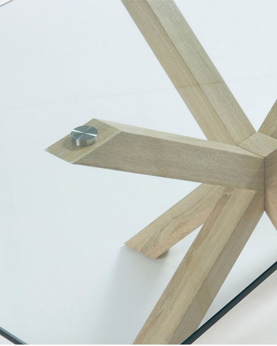 Mesa Argo 180 x 100 cm cristal patas de acero efecto madera