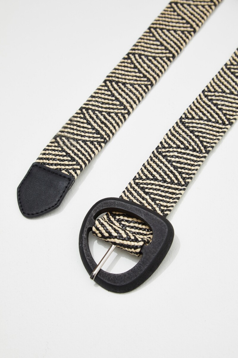 Cinturon bicolor con hebilla de madera - negro 