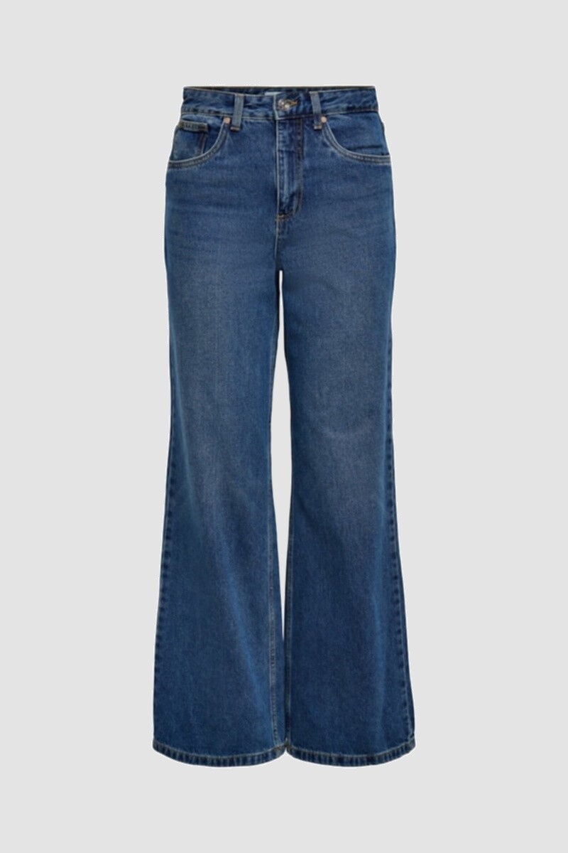 Jeans solid tiro alto, "wide leg" pata ancha Dark Blue Denim