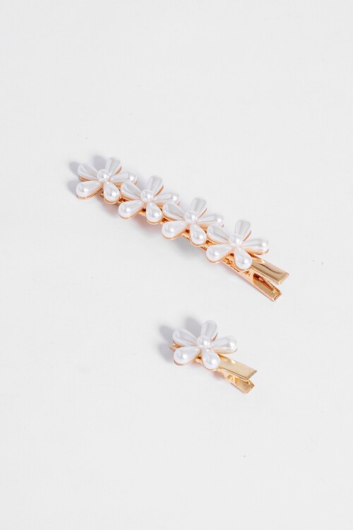 Set broches perla flor blanco