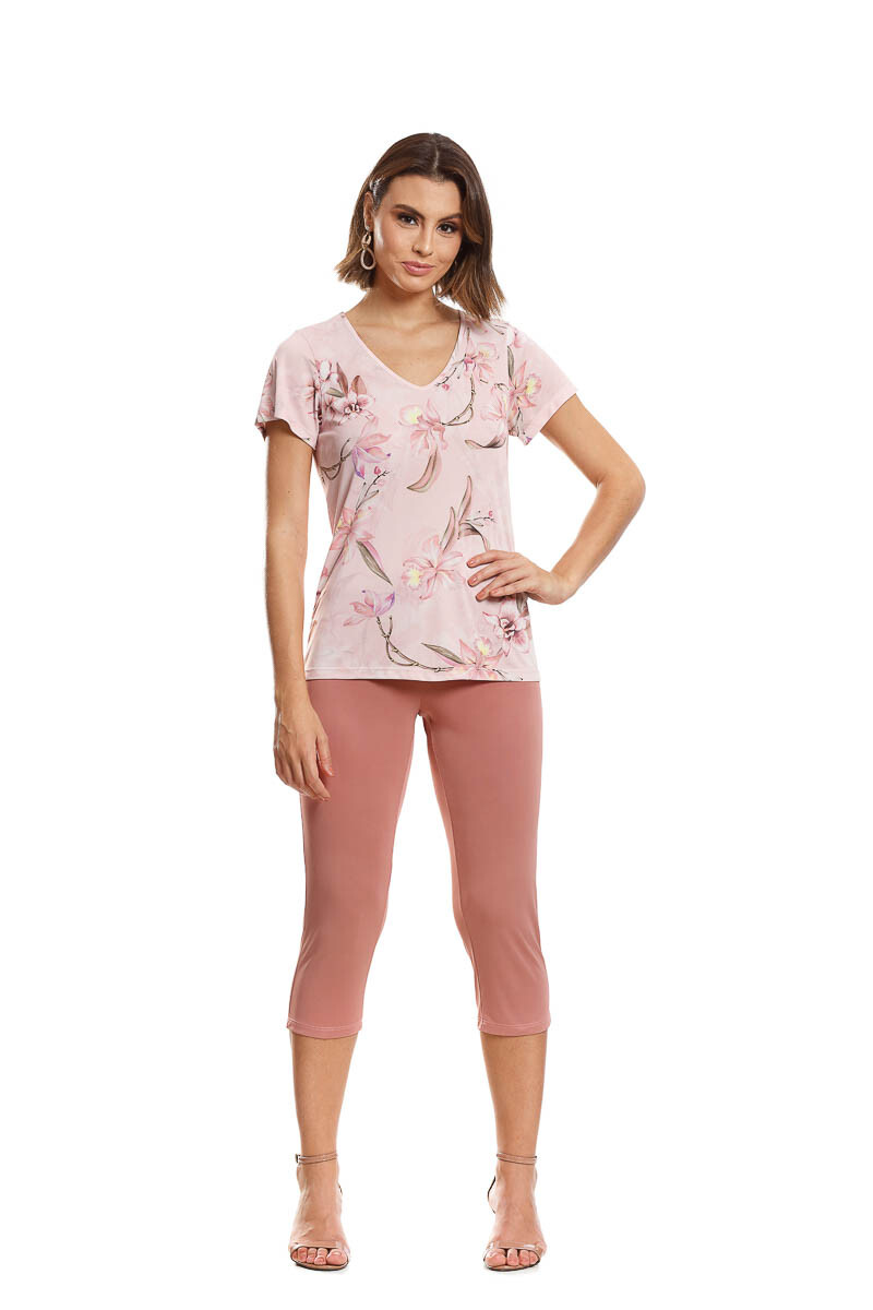 Pijama Manga Corta con Capri 7466 - Estampado Rosa 