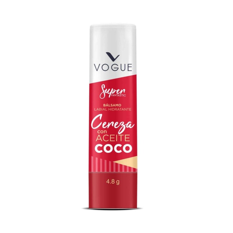Bálsamo Labial Hidratante Vogue Kiss Cereza con Aceite de Coco 4.8 GR