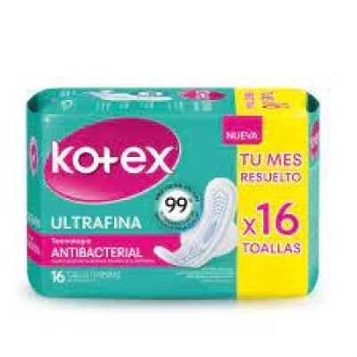 Toallitas Femeninas Kotex Ultrafina Antibacterial 16 Uds. Toallitas Femeninas Kotex Ultrafina Antibacterial 16 Uds.