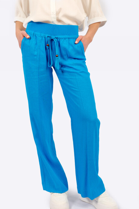 Pantalón de Lino con cintura elastizada Azul