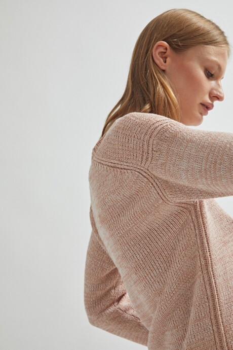 Sweater escote V rosa melange