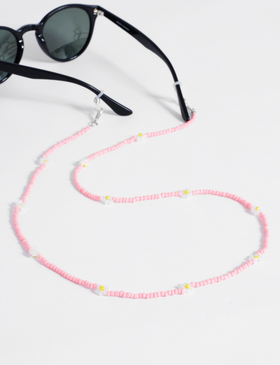 Sujetador de lentes mostacillas con flor - rosa 
