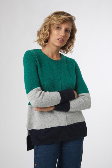 Sweater oversized color block verde esmeralda