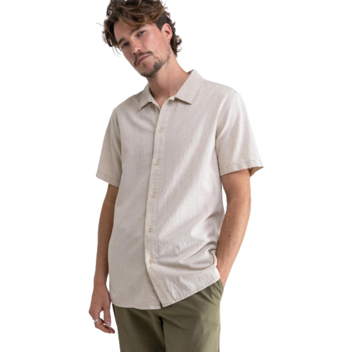 Camisa MC Rhythm Classic Linen Ss Shirt Beige 