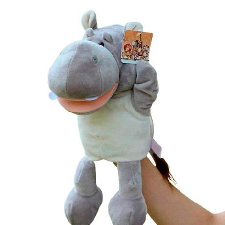 Títere peluche infantil de animal Hipopótamo gris 001