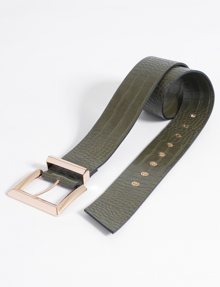 Cinturon croco con hebilla cuadrada - verde 