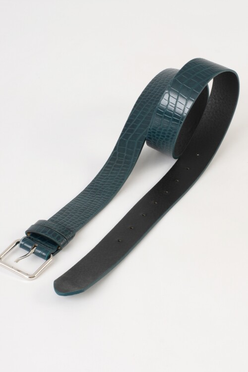 Cinturon croco ancho azul
