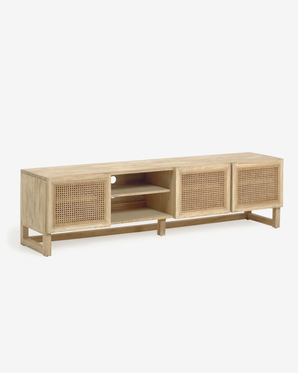 Mueble TV Rexit madera maciza y chapa mindi con ratán 180 x 50 cm 
