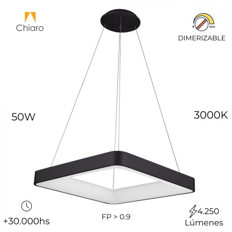 Luminaria de susp. Led cuadrada negra 50W dimerizable, 60cm Luminaria de susp. Led cuadrada negra 50W dimerizable, 60cm