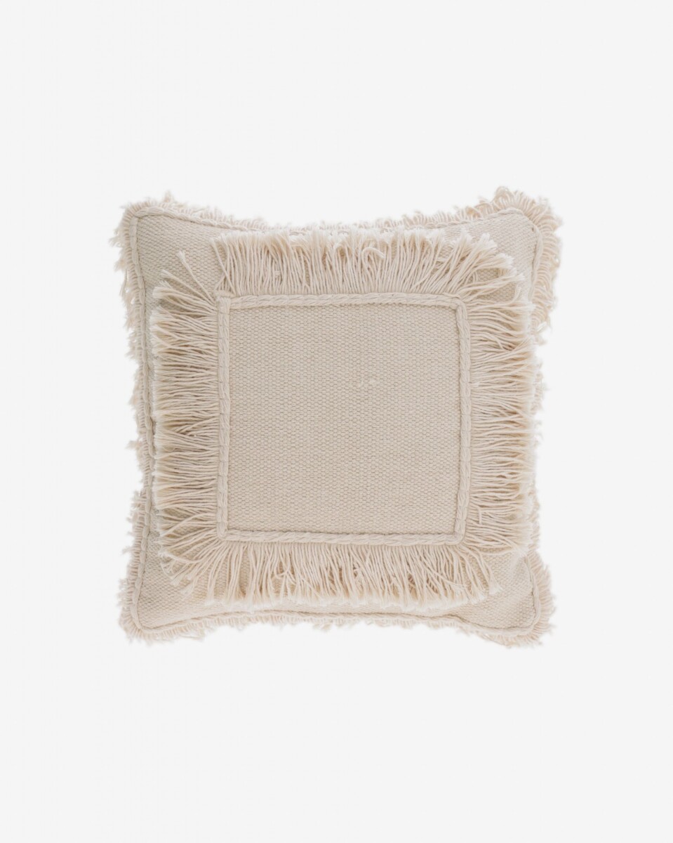 Almohadón Edelma 100% algodón beige con flecos de 45 x 45 cm 