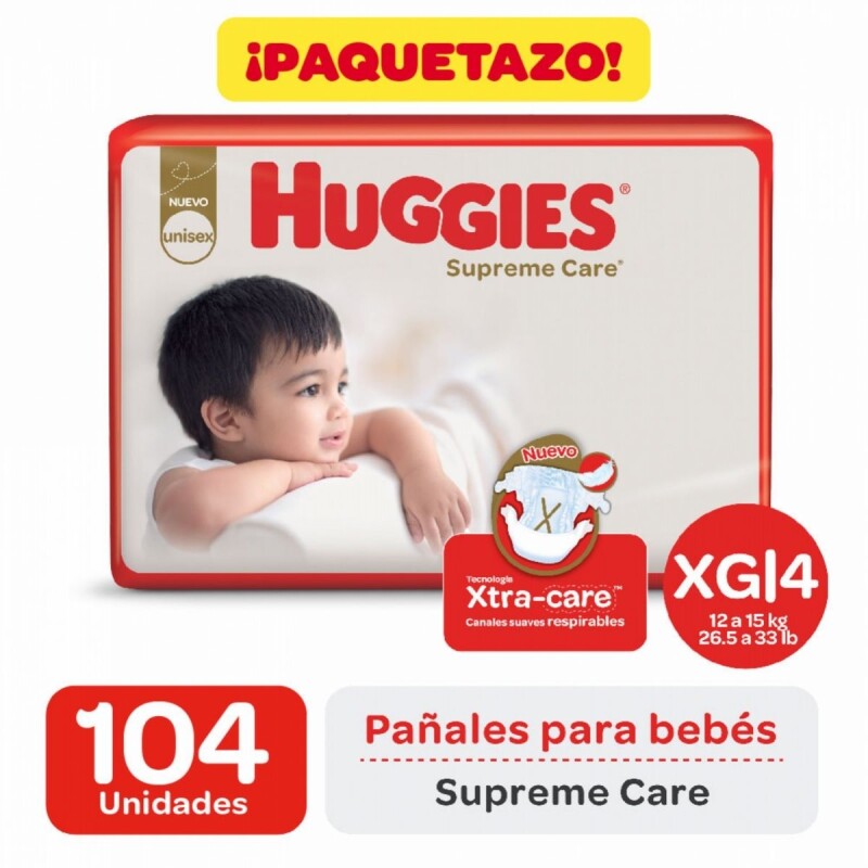Pañales Huggies Supreme Care Unisex XG X104