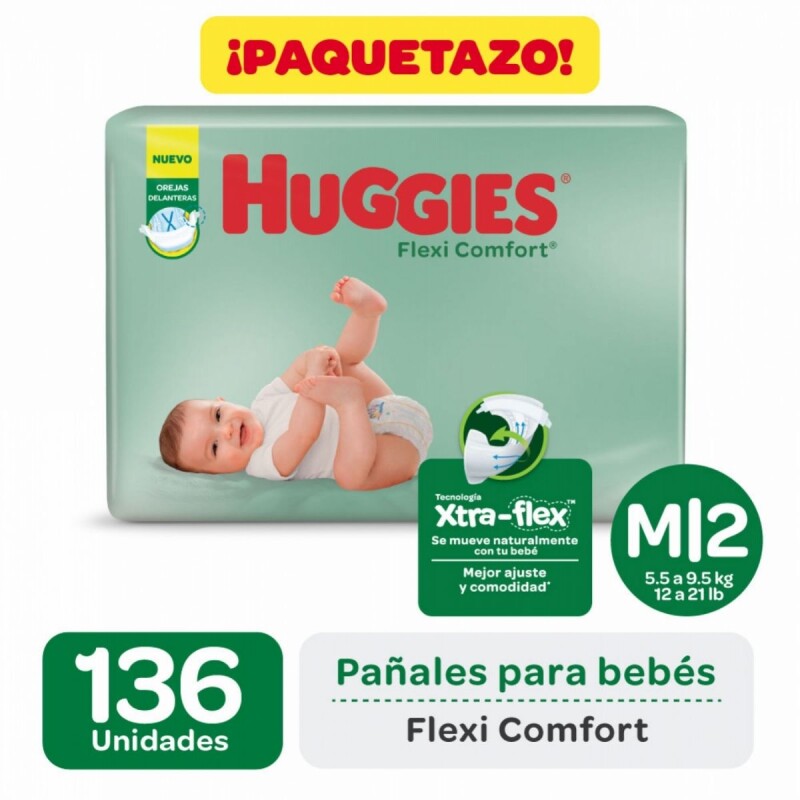 Pañales Huggies Flexi Comfort M Pack Ahorro X136