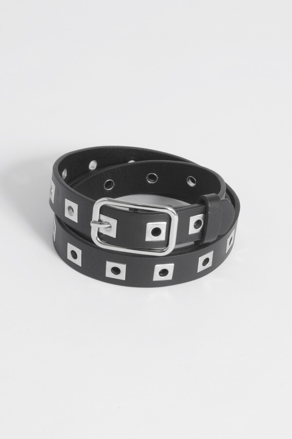 Cinturon con hebilla rectangular y ojalillos negro