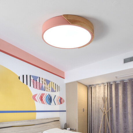Plafón LED de diseño circular en madera y aluminio 20W Rosa