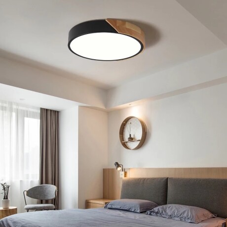 Plafón LED de diseño circular en madera y aluminio Negro mate 20w Luz neutra