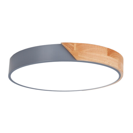 Plafón led de diseño circular en madera y aluminio gris mate 20w Luz Cálida