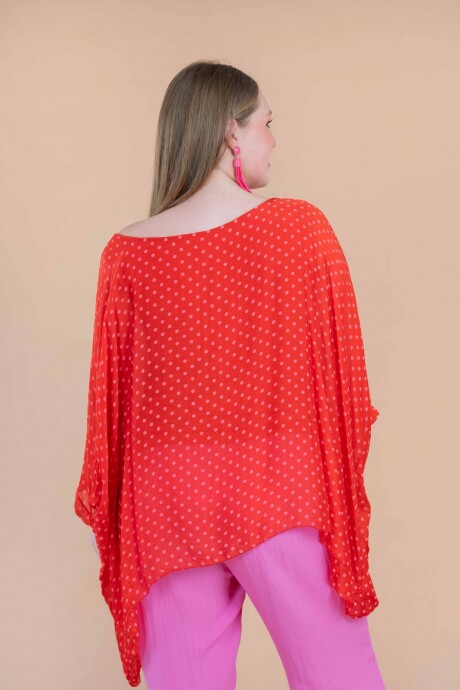 Blusón de seda natural con lunares Rojo