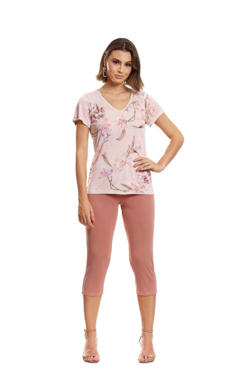 Pijama Manga Corta con Capri 7466 Estampado Rosa