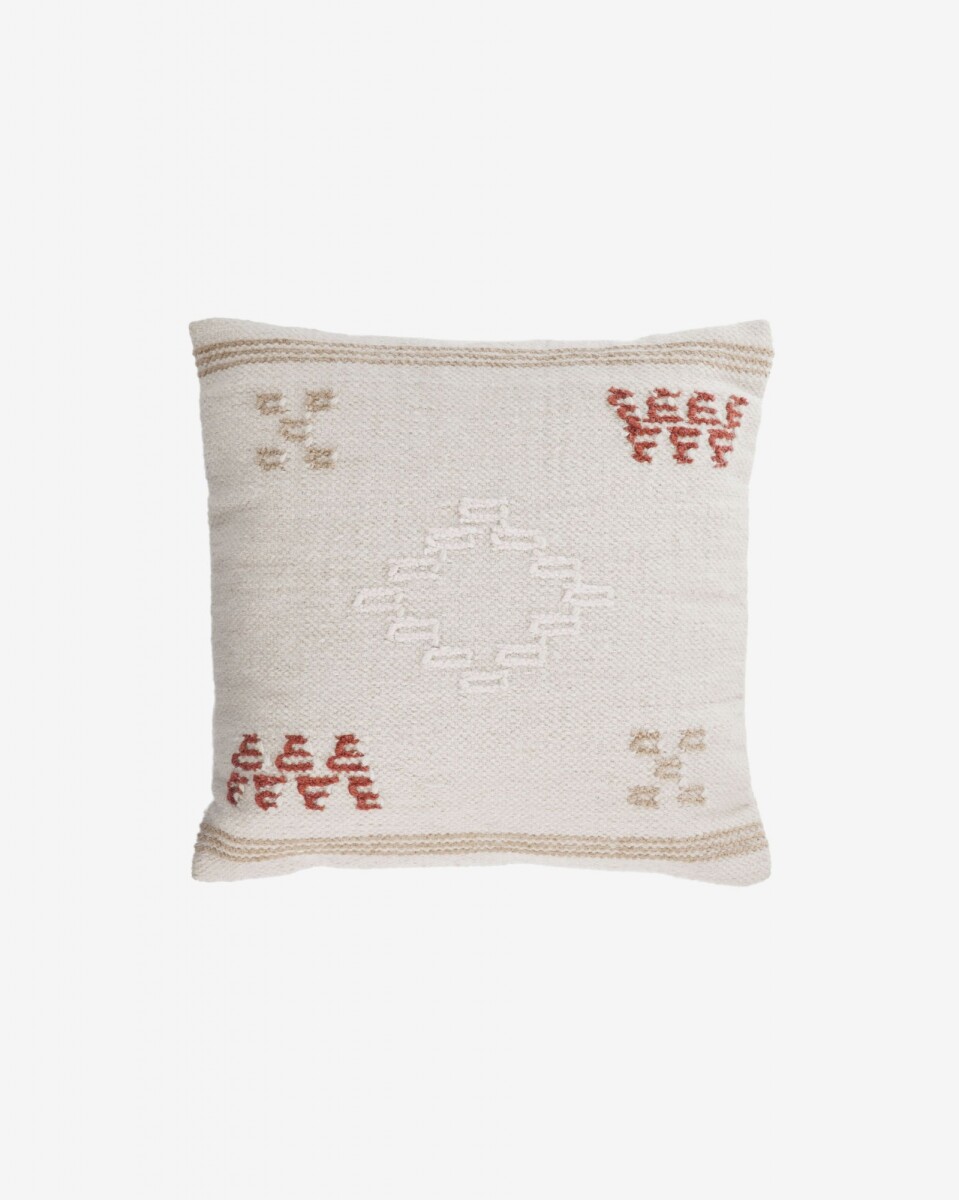 Almohadón Bibiana - de lana y algodón beige con estampado marrón y terracota 45 x 45 cm 
